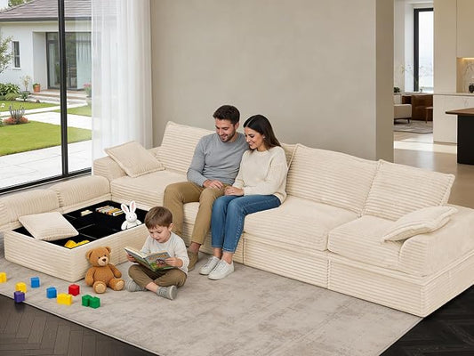 Upgrade Boneless Couch with Storage, Extra Deep&High Seat Modular Sectional Sofa 4 Seater U Shaped Cloud Couch with Ottoman, Tool-Free Assembly Sectional Couches for Living Room