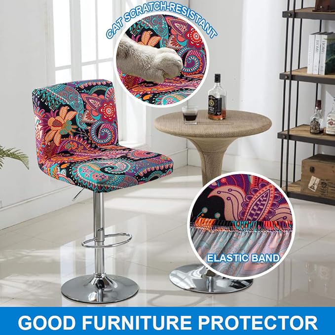 Levoberg Bar Stools Cover Set of 4 Printed Armless Swivel Barstools Slipcovers with Backs Stretch Square Counter Height Bar Stools Covers Mid Low Back Chair Cover for Kitchen Dining Room Bar #6