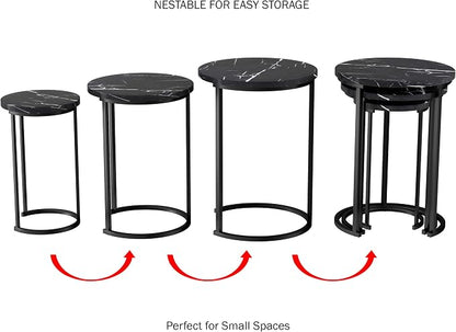 Lavish Home Nesting Tables - Set of 3 Round Side Tables for Living Room, Bedroom, or Home Office - Faux Marble End Table Set - Modern Living Room Furniture (Black)