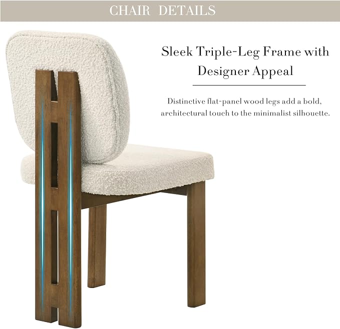 CIMOTA Modern Boucle Dining Chairs Set of 4, Upholstered Armless Side Chairs with Ergonomic Curved Back/Walnut Wood Legs, Mid-Century Accent Chairs for Kitchen or Dining Room, Beige
