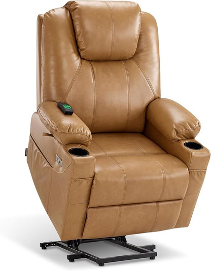 MCombo Power Lift Recliner Chair for Elderly 7516(Tawny, Large) | Heat and Massage, Breathable Faux Leather, USB& Type C Charging Port, FSC Certified