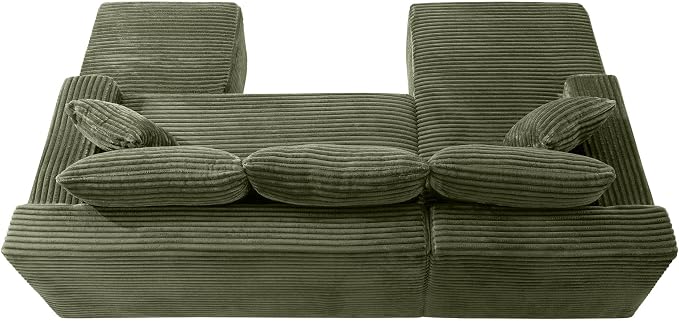 95-Inch U-Shaped Left Facing Corner Compressed Sofa Modular Sectional Boneless Cloud Sofa Floor Foam Couch W/Chaise Lounge & Ottoman, Corduroy Corner Boneless Cloud Couch