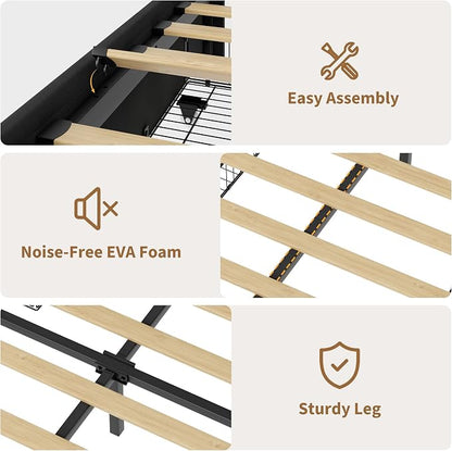 Garvee Full Size Bed Frame, Velvet Upholstered Platform Storage Bed with 4 Drawers, Wooden Slats Support, No Box Spring Needed, Easy Assembly, Black