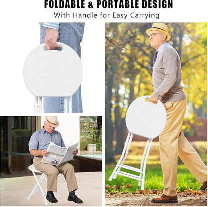 Folding Stool, 18 Inch Foldable Stool with Handle & Steel Frame, Pack of 20 Folding Bar Stools, 440lbs Sturdy Foldable Lightweight Metal Chair for Camping, Indoor and Outdoor, White