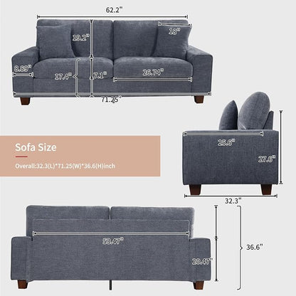 DOPEDIO Modern Loveseat Sofa for Living Room,Chenille Recliner, Removable Cover, Pocket Spring Cushions, Solid Wood Frame, Easy Assembly for Small Spaces (71.25inch，Blue)