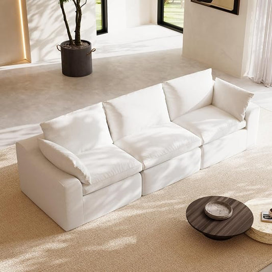 Novilla 104.3" Modular Cloud Couch, Modern Sectional Sofa with Smarts Coil® Support, Chenille Fabric, Upholstered Couch for Living Room Apartments Bedroom, No Assembly, 3 Seater, White