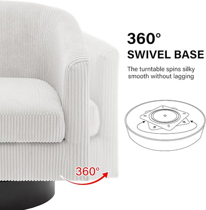 Swivel Barrel Accent Chair, Modern Round Corduroy Fabric Arm Chair for Living Room, Bedroom, Comfy Club Reading Chairs for Adults (Corduroy Beige, Set of 4)