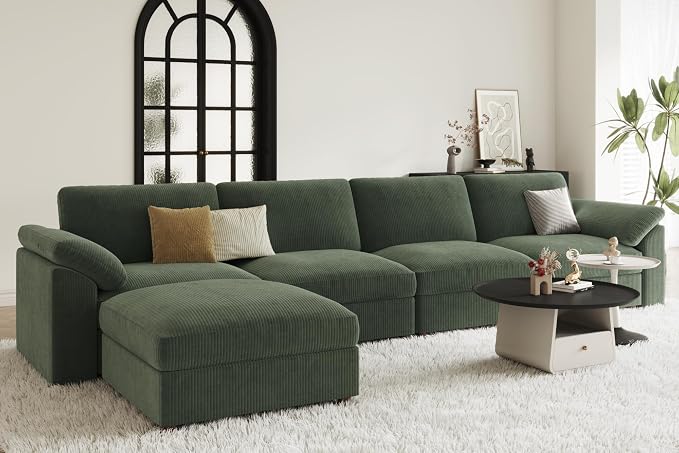 EASE MOOSE Oversized Sectional Modular Sofa,Deep Seat Modular Sectional Cloud Couch,Removable Cover,Green