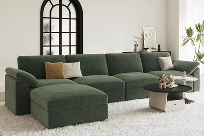 EASE MOOSE Oversized Sectional Modular Sofa,Deep Seat Modular Sectional Cloud Couch,Removable Cover,Green