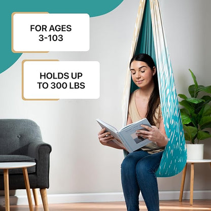 Indoor Sensory Swing for Kids or Outdoor – Holds 300lbs, Double-Layer, & 360° Swivel, Calming Compression Therapy Swing Hammock for Kids & Adults with All Hardware – Sensory-Motor Toys & Gifts