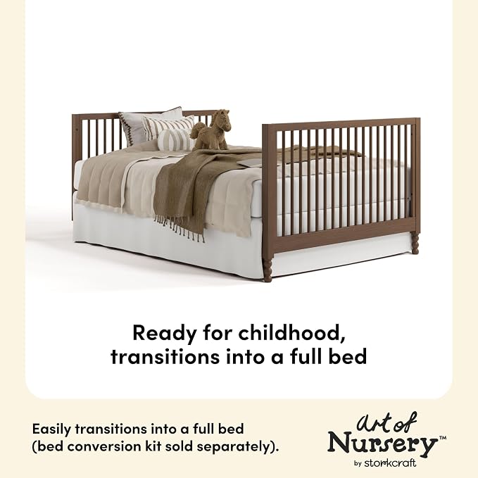 Storkcraft Rio 5-in-1 Convertible Crib and Toddler Guardrail – GREENGUARD Gold Certified, Toddler Bed Conversion Kit Included, Fits Baby Crib Mattress, Converts to Full Bed (Hazelnut)