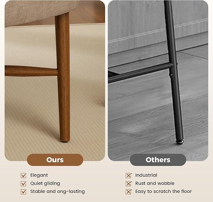 Farmhouse Dining Chairs Set of 2, Linen Seat, Wood Legs, Brown | Mid Century Modern, Upholstered Padded Cushion, Solid Wood Cross-Brace, Easy 15-Min Assembly, Kitchen Dining Room