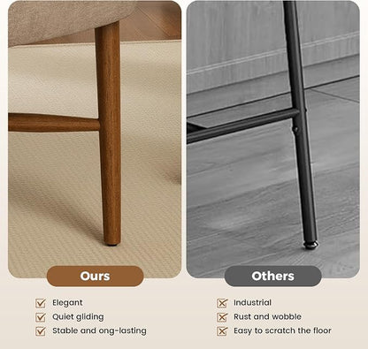 Farmhouse Dining Chairs Set of 2, Linen Seat, Wood Legs, Brown | Mid Century Modern, Upholstered Padded Cushion, Solid Wood Cross-Brace, Easy 15-Min Assembly, Kitchen Dining Room