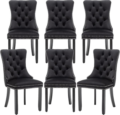 Mid Century Modern Dining Chair Set of 6 Velvet Upholstered Dining Accent Chair Farmhouse Dining Chairs with High Back and Nailhead Trim for Kitchen, Living Room, Bedroom (Black)