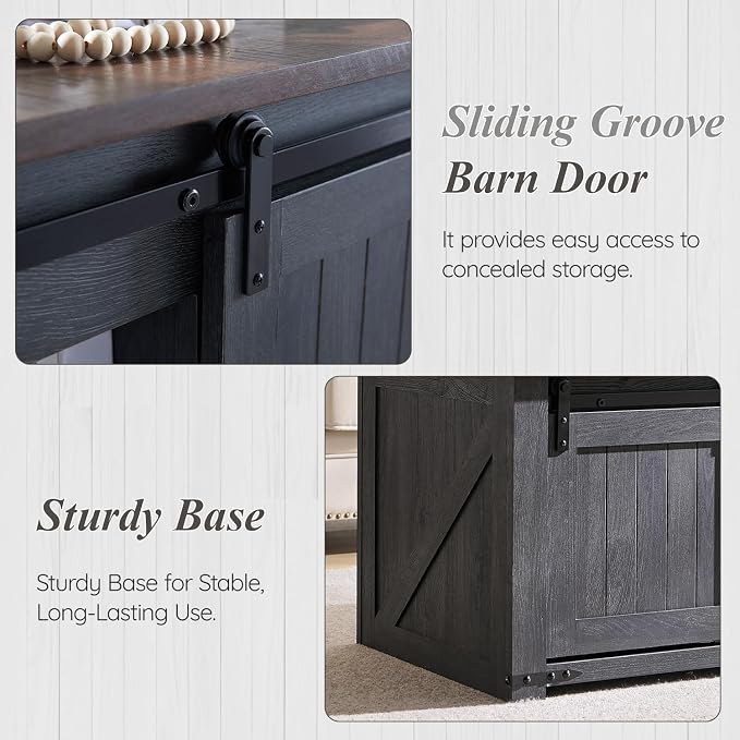 IFGET 48" Lift Top Coffee Table, Farmhouse Cocktai with Sliding Groove Barn Door, Rustic Wood Center Table w/Double Storage Spaces for Living Room, Dark Grey