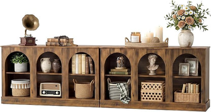 Tribesigns Farmhouse Console Table Set of 2, Extra Long Entryway Table with 3 Tier Storage, Wooden Rectangular Sofa Table Behind The Couch for Entrance, Hallway, Living Room, Brown