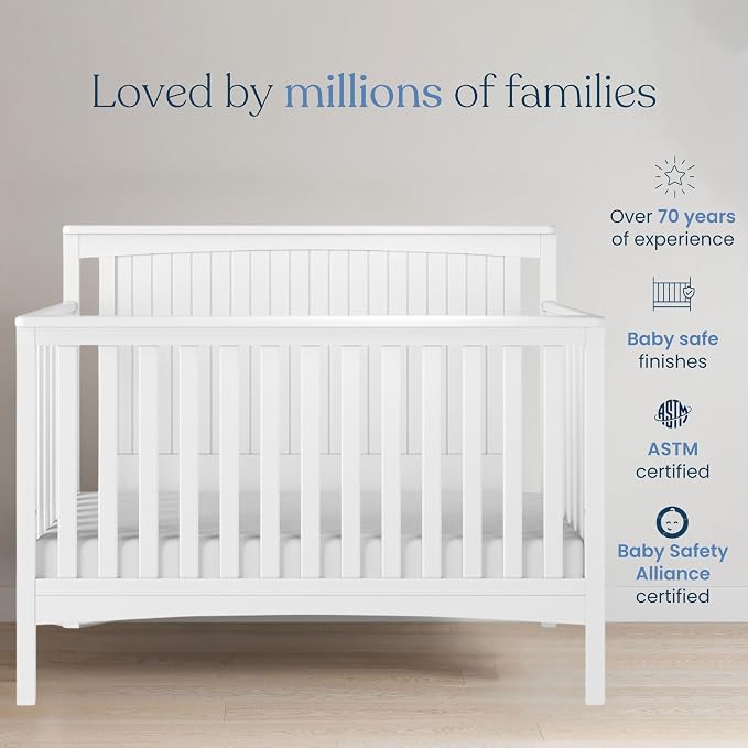 Child Craft Scout 4-in-1 Convertible Crib, Baby Crib Converts to Day Bed, Toddler Bed and Full Size Bed, 3 Adjustable Mattress Positions, Non-Toxic, Baby Safe Finish (Matte White)
