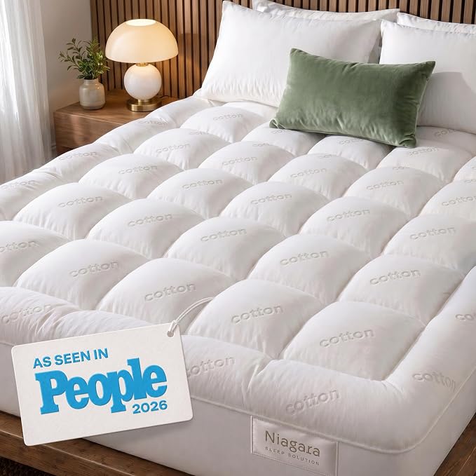 Niagara Sleep Solution Cloud-Like Twin XL Non-Slip Mattress Topper - 100% Cotton Top Mattress Pad for Back Pain Relief - Extra-Grip, Breathable & Naturally Cooling for Hot Sleepers, White