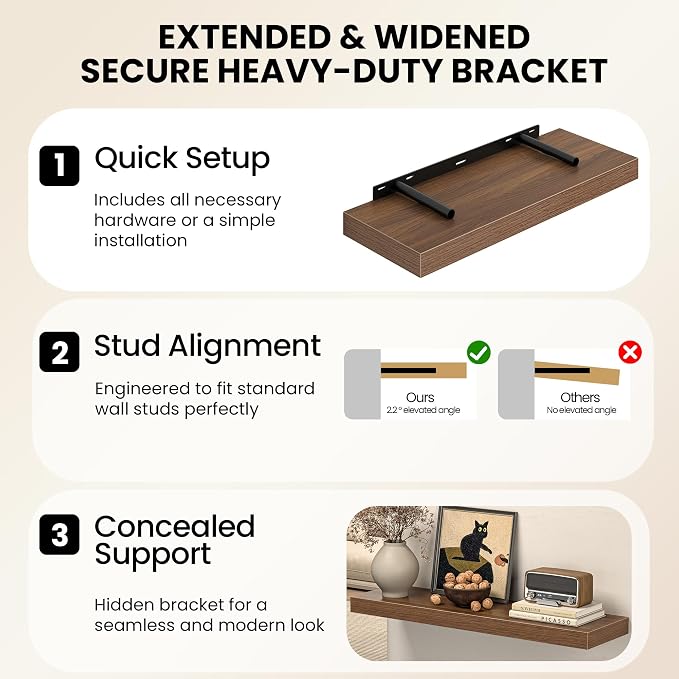 Fun Memories 66 Inch Floating Shelves - Fireplace Mantel Shelf - Deep Wall Mounted Wood Storage Shelf for Bedroom, Kitchen, Farmhouse - 1 Pack, Walnut
