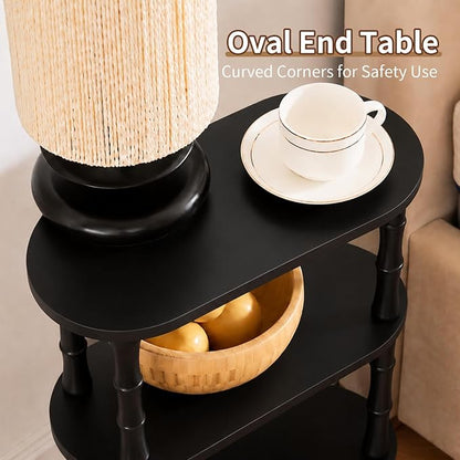 Narrow Side Table with Storage, 3-Tier End Table Skinny Nightstand for Bedroom, Living Room Small Space, Black