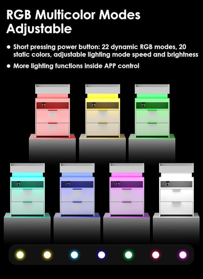 White Nightstand with Charging Station, Hidden Sliding Top Compartment with USB-C, 2 USB Ports & 2 Outlets, Modern Night Stand with Drawers for Bedroom