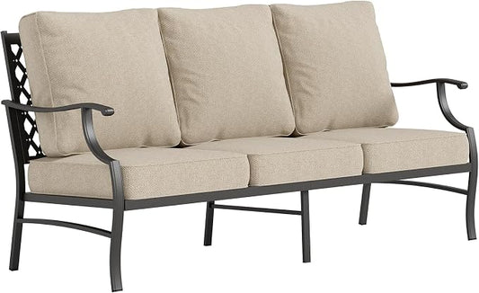 SUNSHINE VALLEY Metal Patio Furniture Sofa with 5.75" Super-Thick Waterproof Cushion, 3-Seater Deep Seating & High-Back Outdoor Couch for Patio Backyard Deck Front Porch