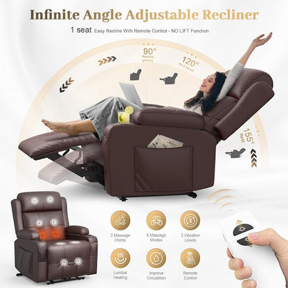 Reclining Loveseat, 1 Massage Loveseat Recliner Sofa Heavy Weight Capacity, RV Love Seat Clearance with Console, USB, Type C Port, Storage, Cup Holders, 2 Single Power Recliner Chairs Heat & Massage