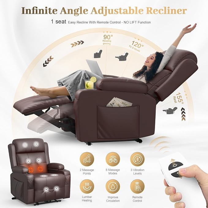 Recliner Sofa, 4 Seater Massage Reclining Loveseat Sofa Sets, 2 Single Power Recliner Chairs Heat & Massage, Heavy Weight Capacity, RV Clearance Love Seat Couch with Console, USB, Type C Port