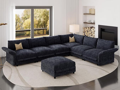 DreamDashio 160" 7-Seat Modular Sectional Sofa with Hidden Storage & 9 Adjustable Backs, Oversized Cloud Couch for Living Room, Dark Grey Chenille