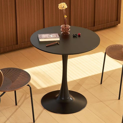 Round Dining Table, 27.6" Circle Tulip Table with Thickened Tabletop & Metal Pedestal, Mid Century Modern Bistro Table for Kitchen, Small Places, Living Room, Cafe (Black)