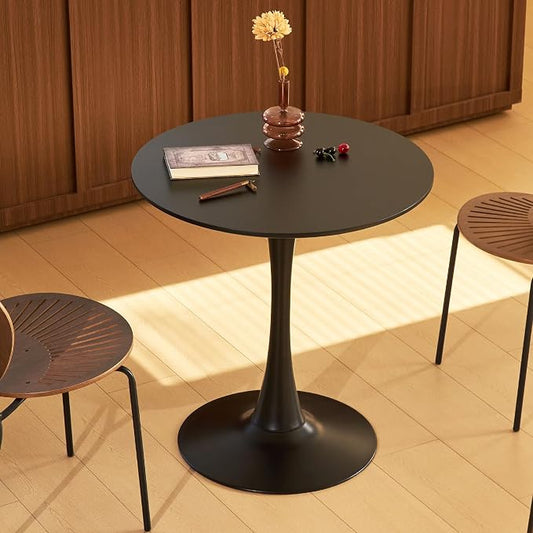 Round Dining Table, 27.6" Circle Tulip Table with Thickened Tabletop & Metal Pedestal, Mid Century Modern Bistro Table for Kitchen, Small Places, Living Room, Cafe (Black)
