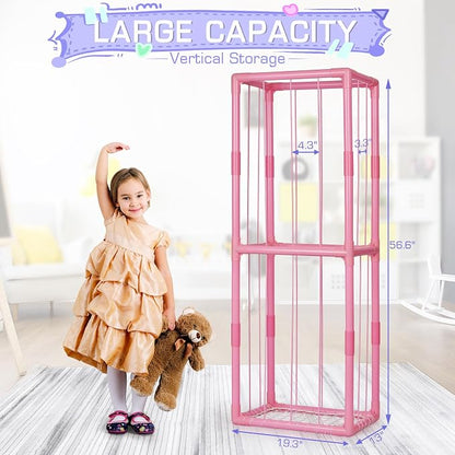 Stuffed Animal Storage Zoo Holder Space Save, PVC Stuffed Animal Organizer | Vertical Plush Toy Organizer with Elastic Band and Net, Large Capacity Stuffy Storage for Playroom Bedroom Nursery