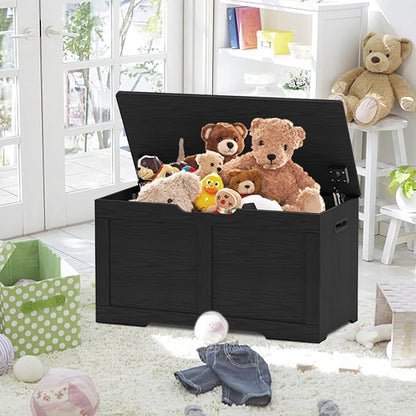 Timberer 31.5" Storage Chest, Wooden Storage Bench, Lift Top Toy Chest with 2 Safety Hinges, Large Toy Box, Entryway Shoes Bench for Living Room, Bedroom, Black