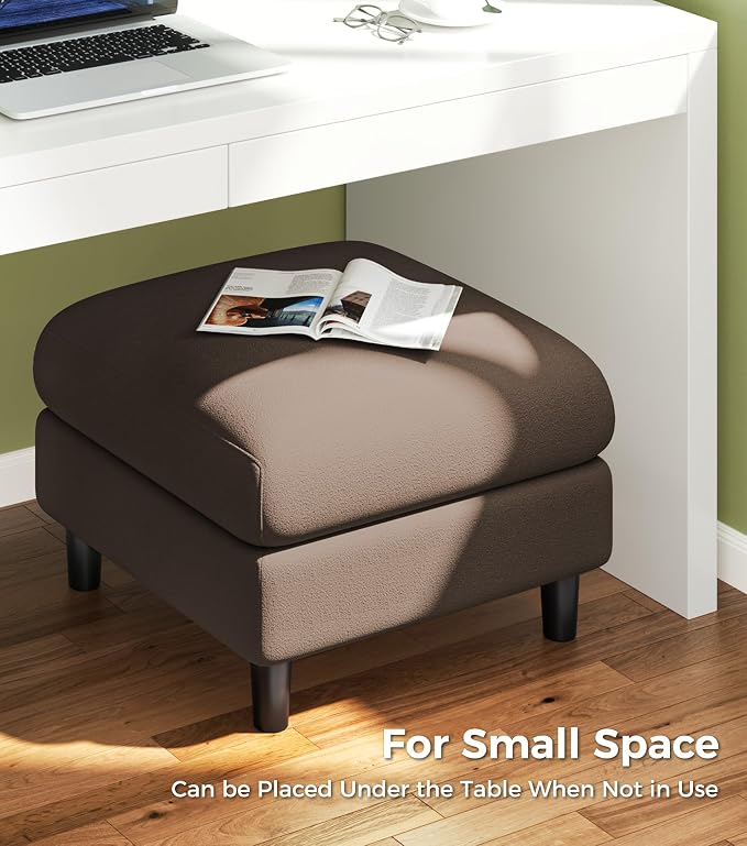 Welzona Teddy Storage Ottoman, 26.7" Large Living Room Ottoman, All-Wood Coffee Table Ottomans with Storage, Tool-Free Setup Ottomans for Living Room, Bench for Bedroom, Brown