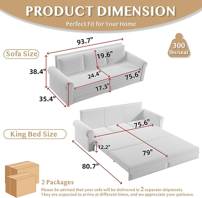 93.7" King Size Sleeper Sofa Bed, Pull Out Sofa Bed, Velvet Upholstery, 3 in 1 Convertible Sleeper Couch, Chaise Lounge, Retro Recliner for Living Room, Office, Apartment, Blue