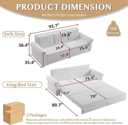 93.7" King Size Sleeper Sofa Bed, Pull Out Sofa Bed, Velvet Upholstery, 3 in 1 Convertible Sleeper Couch, Chaise Lounge, Retro Recliner for Living Room, Office, Apartment, Blue