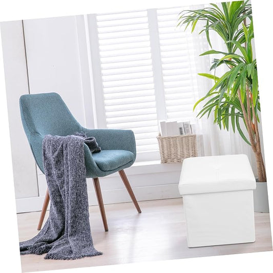 Zerodeko Ottoman Storage Box, Beige, Linen Fabric, Foldable, Portable, Footrest, Storage Basket, Small Stool, Lightweight, Convenient for Travel, Outdoor Activities