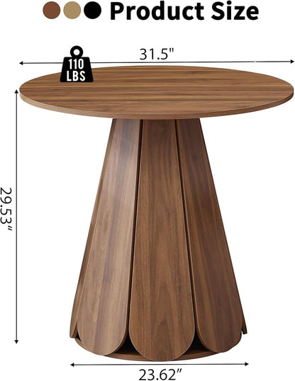 31.5 inch Small Round Dining Table, Modern Kitchen Table for 2 to 4 Person, Farmhouse Wood Circle Dining Room Tables with Pedestal Base, Space Saving Dinner Tables for Apartment, Small Space, Walnut