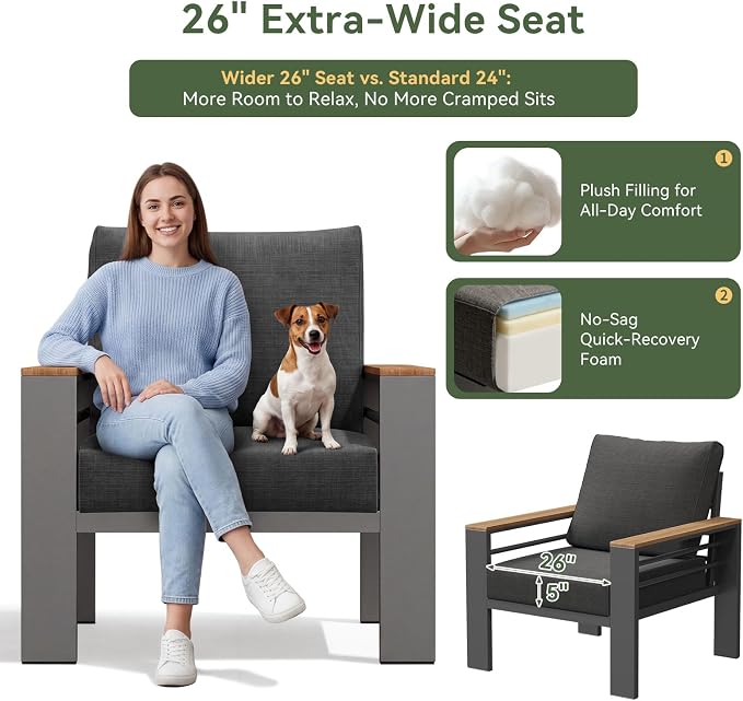 Aoxun Patio Furniture Set, 5 Piece Aluminum Patio Sets with 5" Thicken & Washable Cushion, Waterproof Outdoor Furniture with Coffee Table, Outdoor Couch Sectional for Backyard, Porch and Garden