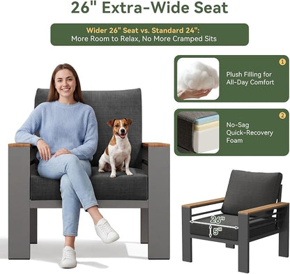 Aoxun Patio Furniture Set, 5 Piece Aluminum Patio Sets with 5" Thicken & Washable Cushion, Waterproof Outdoor Furniture with Coffee Table, Outdoor Couch Sectional for Backyard, Porch and Garden
