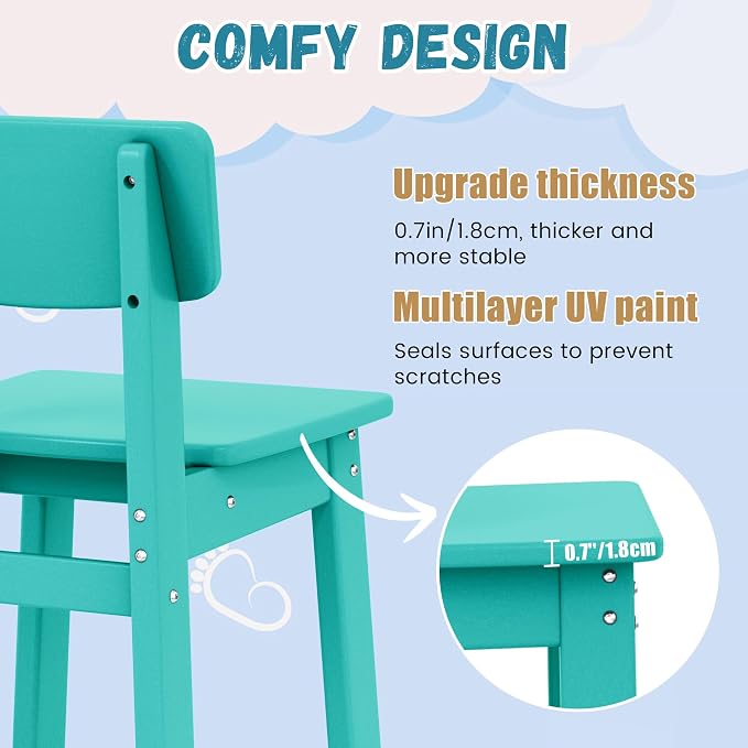 Costaelm Outdoor Kids Dining Chair Set of 2,Step Stool Toddler Chair, Turquoise