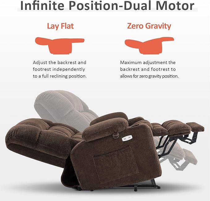 MCombo Small Dual Motor Power Lift Recliner Chair for Elderly, Zero Gravity Lift Chair with Heat and Massage, Lay Flat Recliner for Petite, USB Ports, Fabric R7894 (Small-Wide, Coffee)