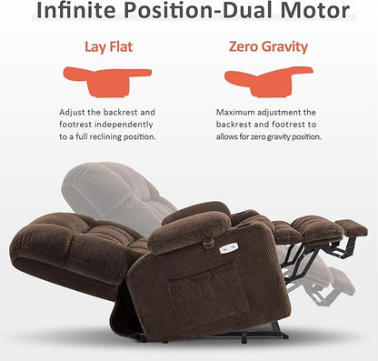 MCombo Small Dual Motor Power Lift Recliner Chair for Elderly, Zero Gravity Lift Chair with Heat and Massage, Lay Flat Recliner for Petite, USB Ports, Fabric R7894 (Small-Wide, Coffee)