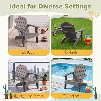 Giantex Kids Adirondack Chair, All-Weather HIPS Children's Outdoor Chair with Tilted High Backrest, Toddler Beach Chair for Garden Patio Backyard, Kids Lawn Chairs for Age 3-7 (4,Gray)