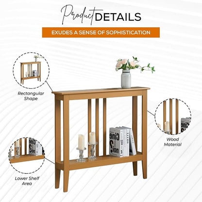 Kings Brand Narrow Console Table w/Storage Shelf, Entryway, Honey Mustard | Narrow Console Table with Storage Shelf – Slim Design Fits Entryways, Hallways, Behind Sofas, Shelf Décor, Books, Essentials