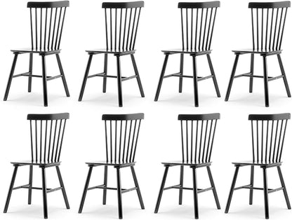 LUE BONA Windsor Dining Chair, Dining Chairs Set of 8, Spindle Back Wood Dining Chair, Kitchen Chairs Wooden, Farmhouse Dining Chairs for Kitchen and Dining Room, Black