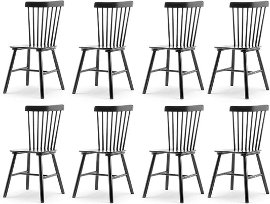 LUE BONA Windsor Dining Chair, Dining Chairs Set of 8, Spindle Back Wood Dining Chair, Kitchen Chairs Wooden, Farmhouse Dining Chairs for Kitchen and Dining Room, Black