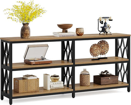 LITTLE TREE Console Table with Storage Shelves, 70.9" Industrial 3-Tier Sofa Table for Living Room, Long Foyer Table Entryway Table for Hallway, Front Door, Entrance, Natural Light Oak & Black
