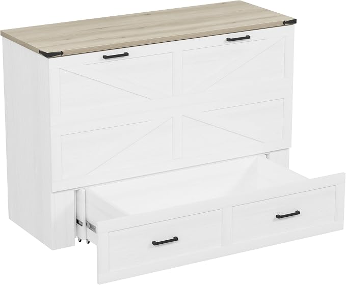 Bellemave Queen Size Murphy Bed with Charging Station and Storage, Farmhouse Murphy bedframe with Foldable Panel, Noisy Free, for Guest Bedroom, Living Room, Office, White