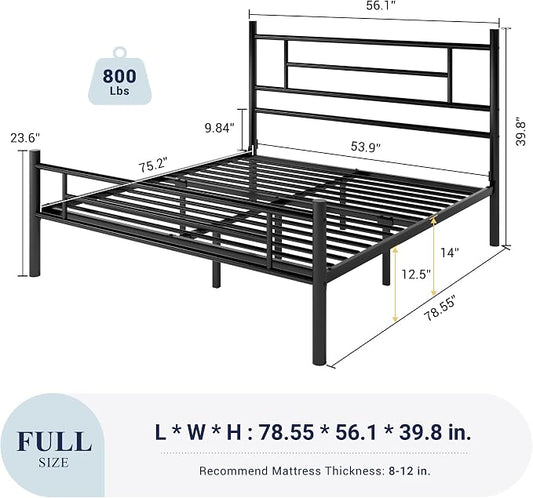 Allewie 14 Inch Full Size Metal Platform Bed Frame with Headboard and Footboard, Underbed Storage, Strong Metal Slats Support, Mattress Foundation, No Box Spring Needed, Easy Assembly, Black